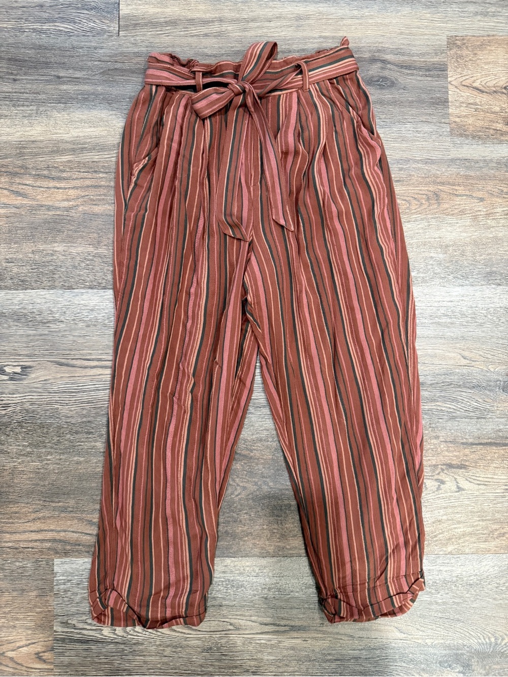 American Eagle Outfitters Rust-Striped Wide Leg Paperbag Pants